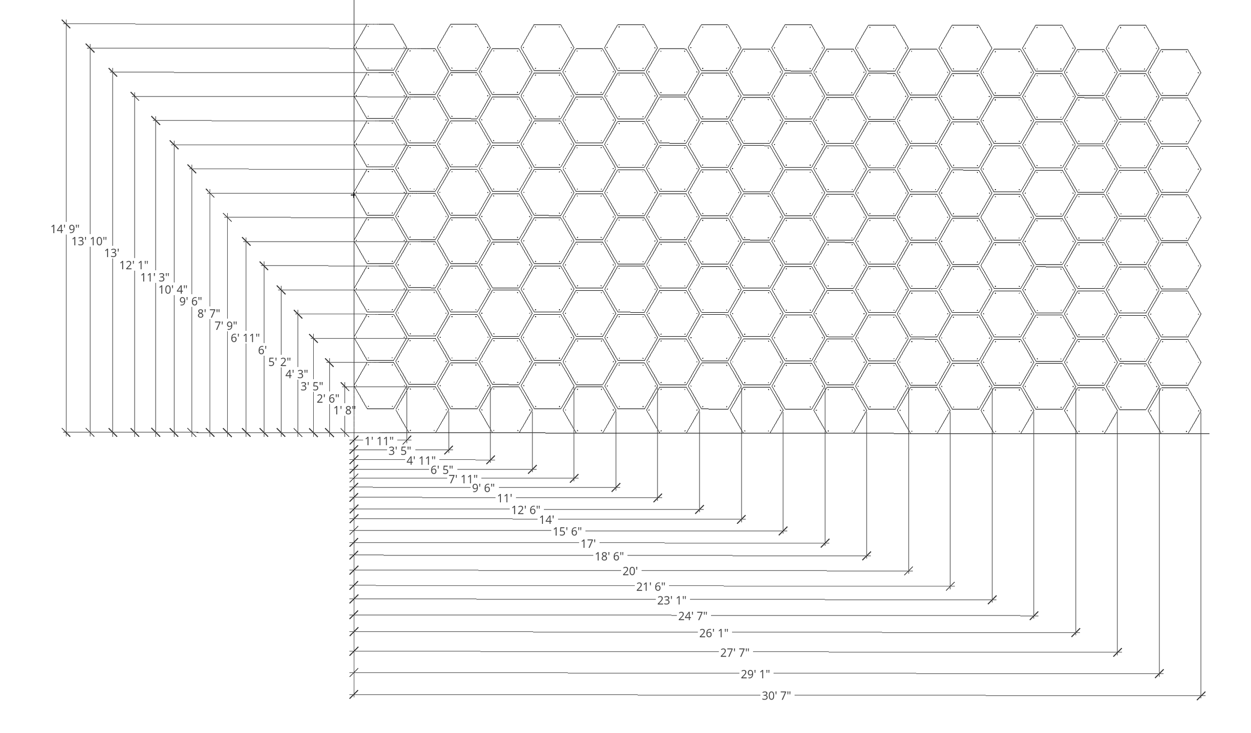 The Honeycomb coverage is a bit irregular and can take a minute to figure out how many tiles you need. Below are directions on how to calculate the Honeycomb. Please feel free to message us with your set dimensions and we will tell you how many packs you need.