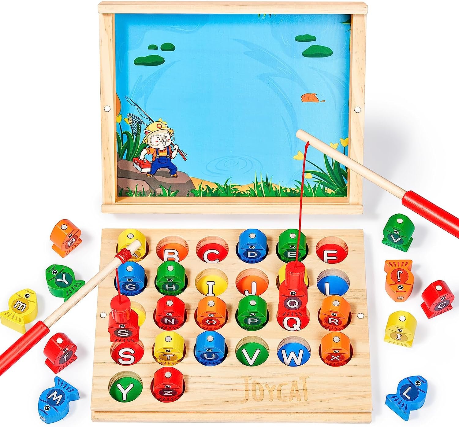 JoyCat Wooden Magnetic Alphabet Fishing Game