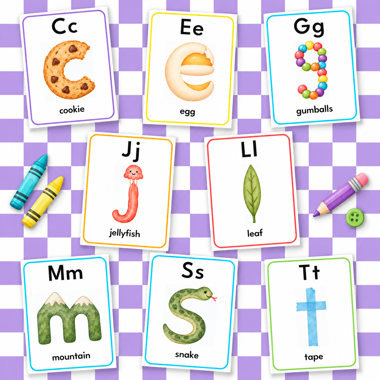 Preschool Alphabet Cards on Checkerboard.png