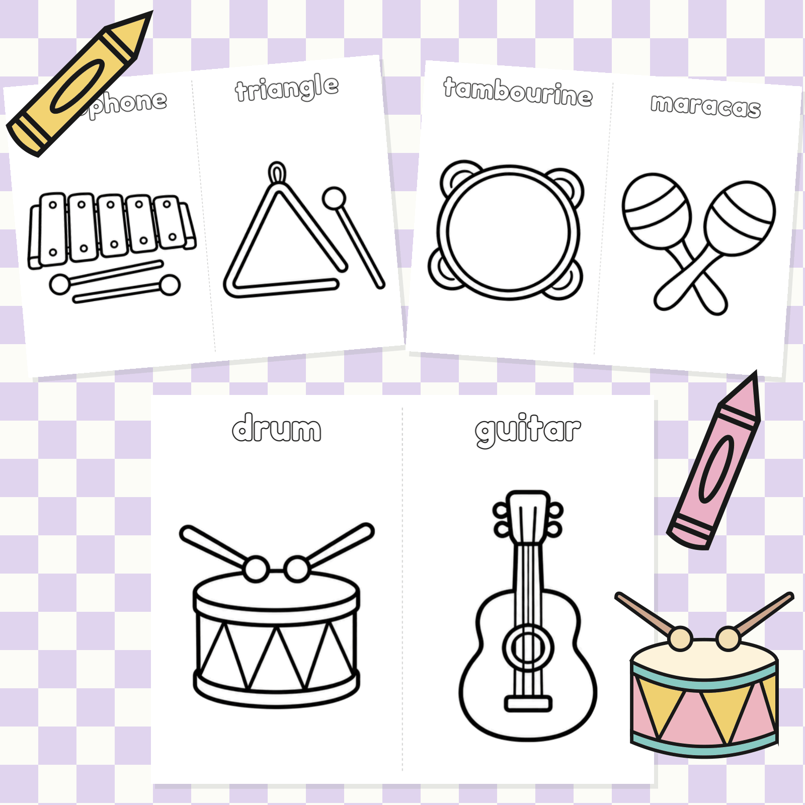 Simple Coloring Pages - Music & Instruments