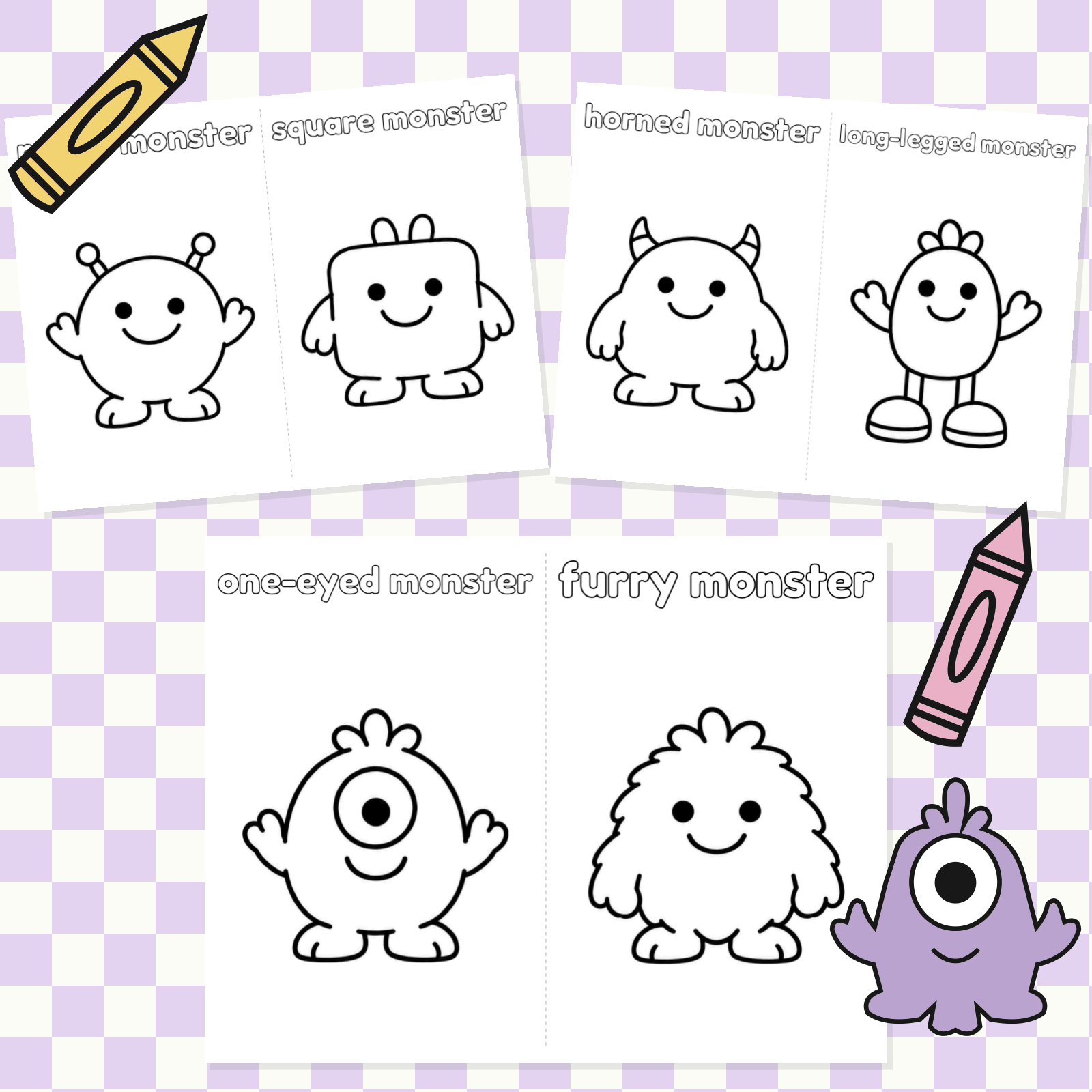 Simple Coloring Pages - Silly Monsters