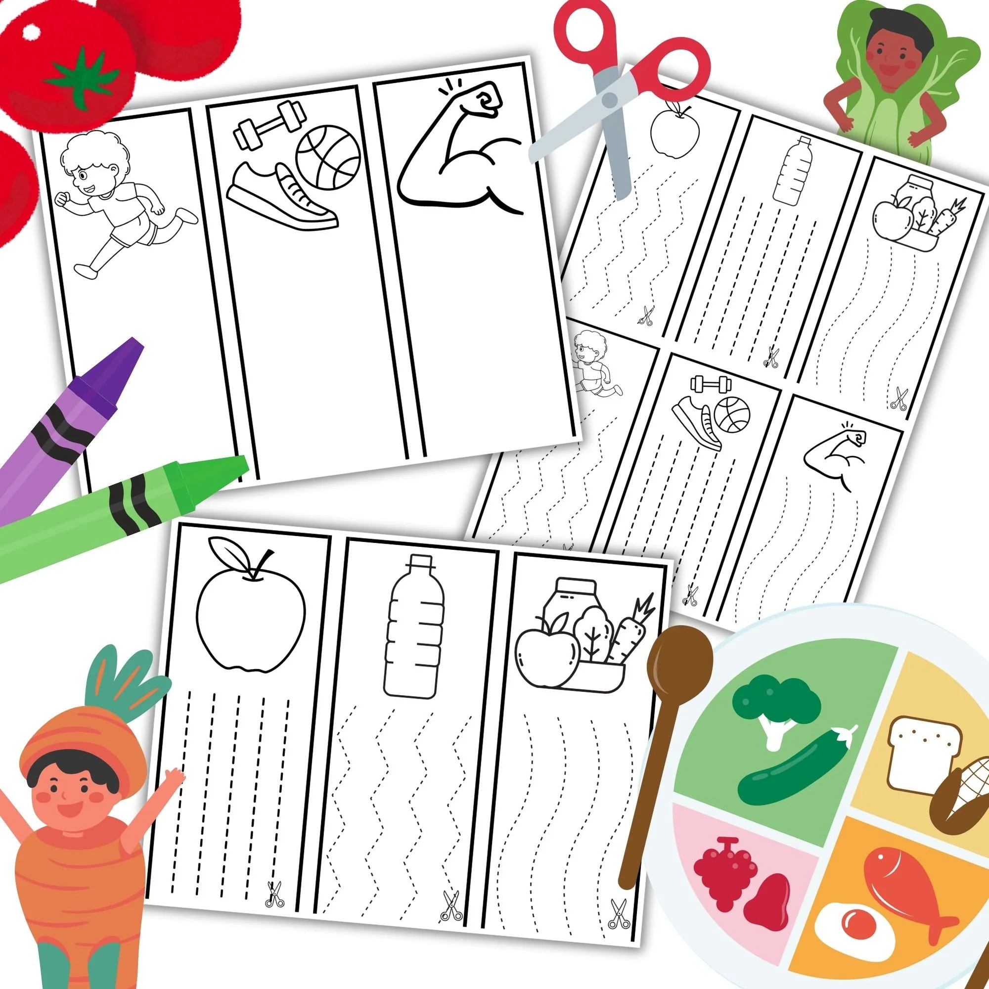 Snip & Color-Healthy Food & Exercise