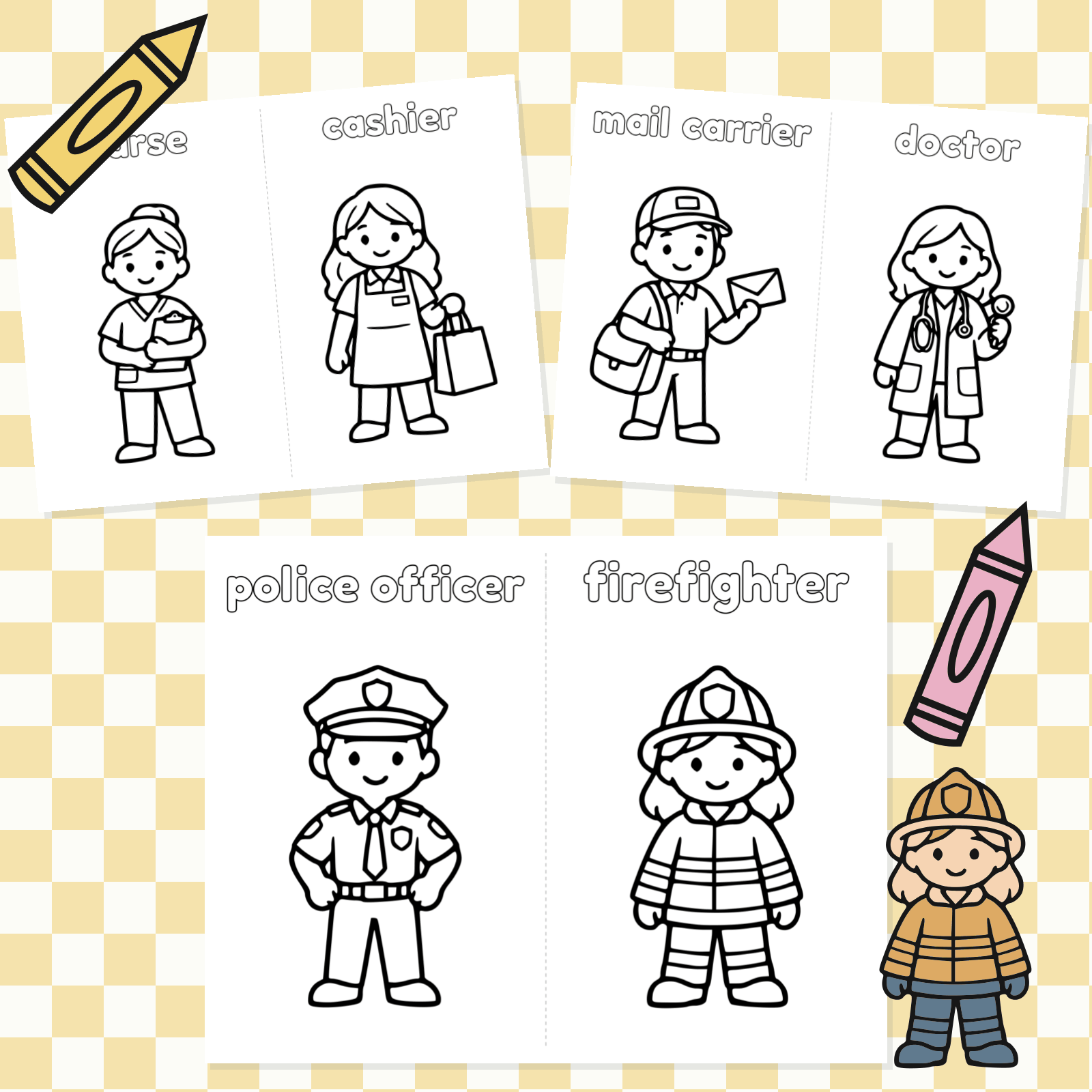 Simple Coloring Pages - Community Helpers