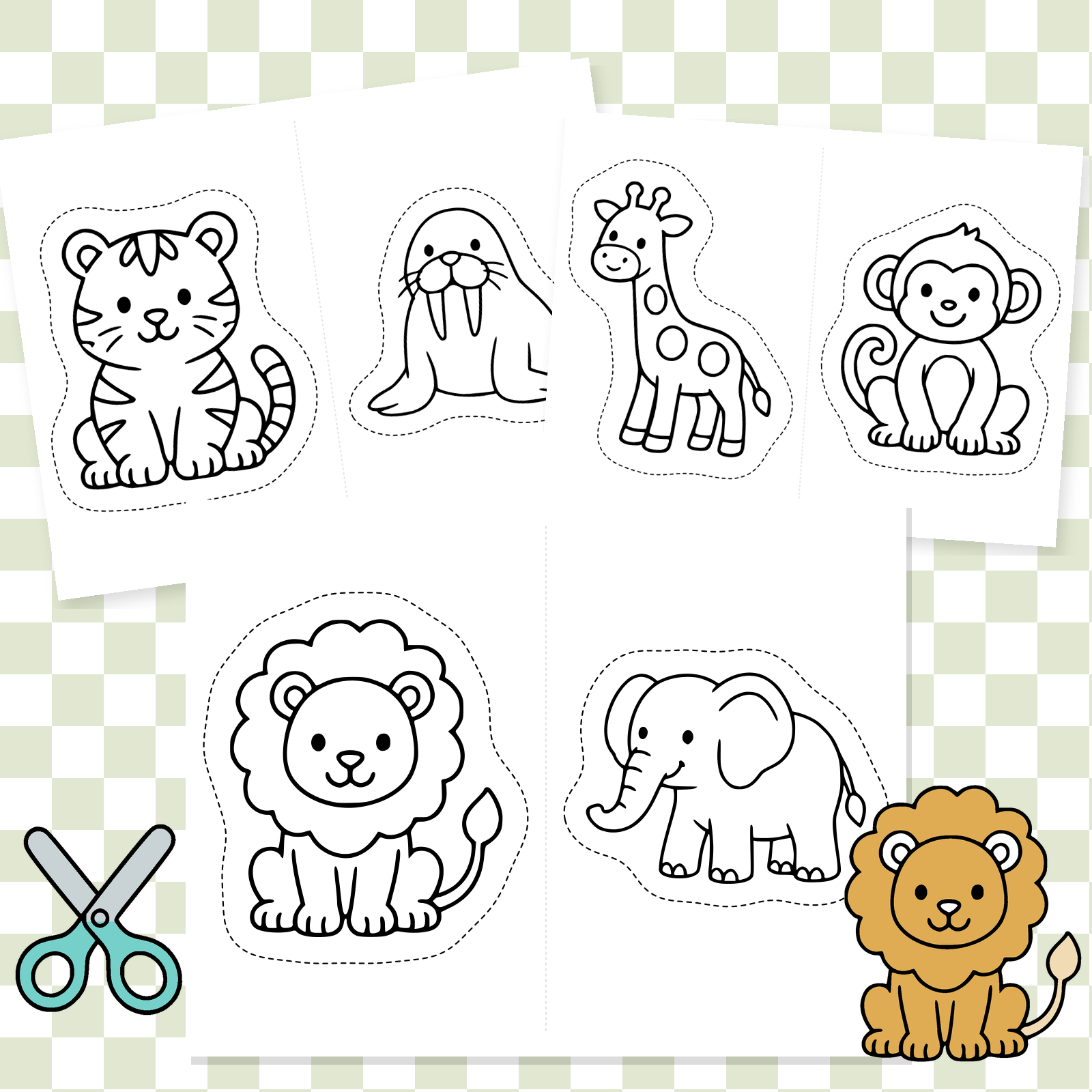 Zoo Animals-Color & Cut.