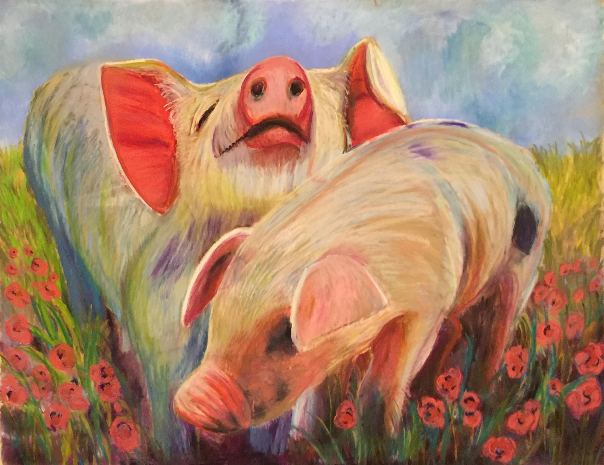 2 Pigs in Peonies