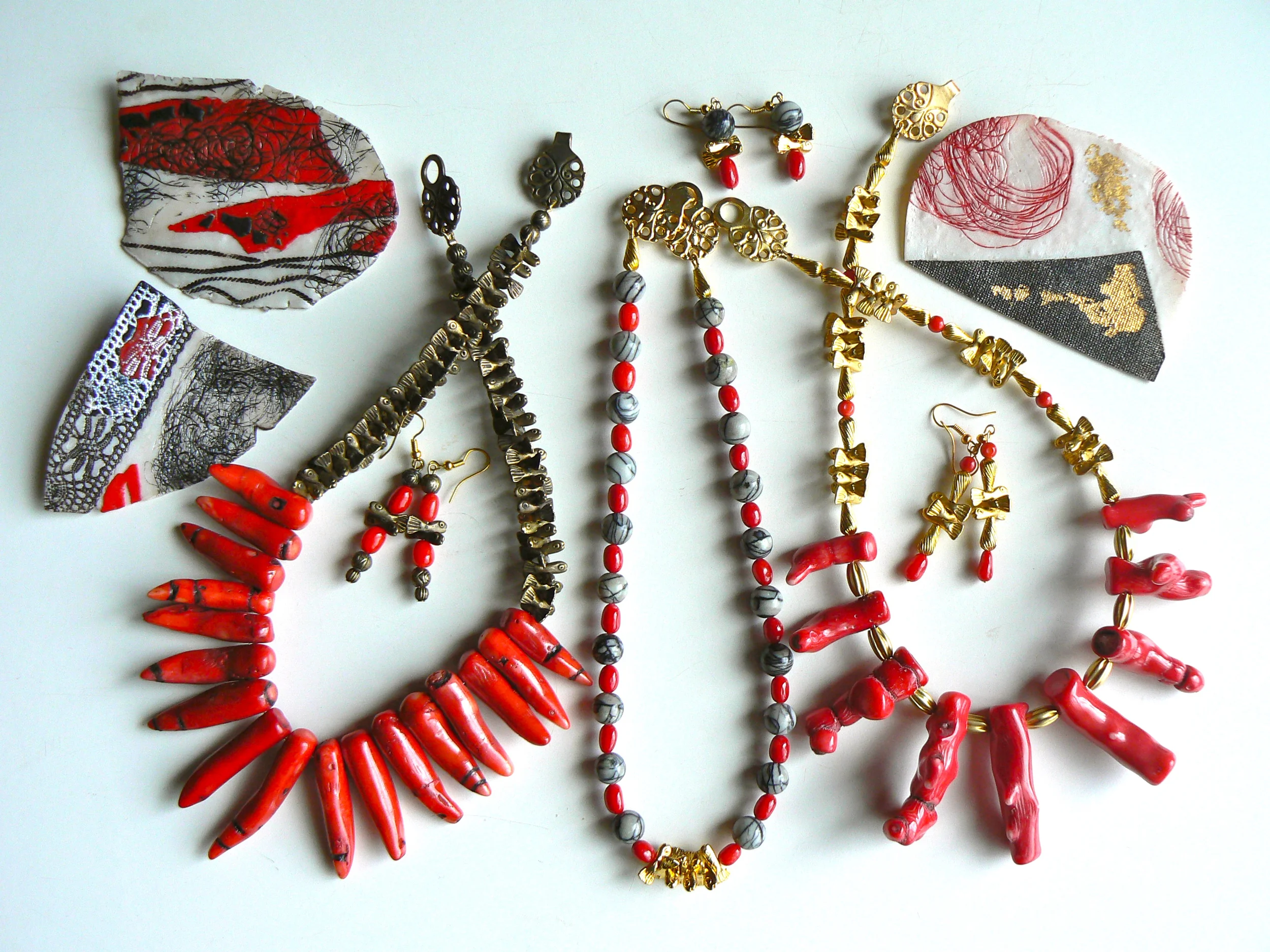 Neckpiece and Earring Sets, Brooches