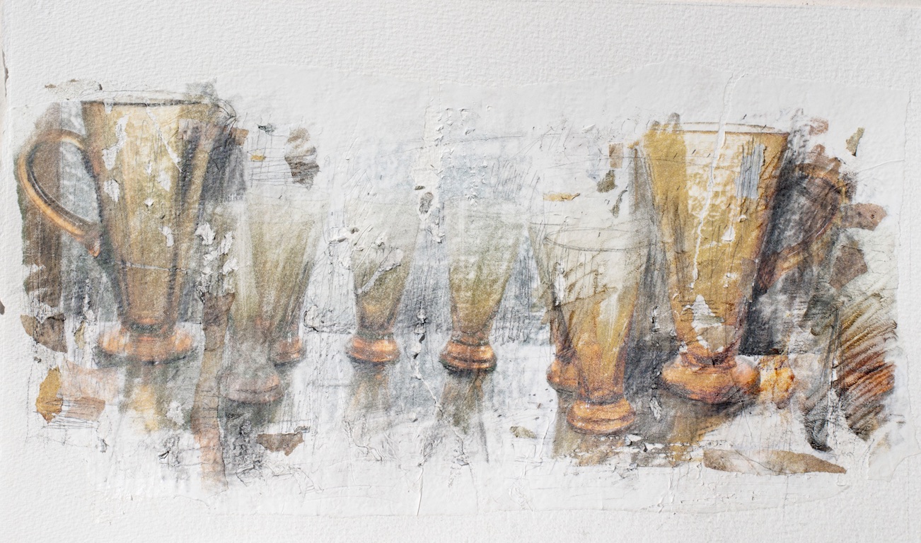 Shelf #8 Graphite, ink and collage on paper, 29 x 48cm