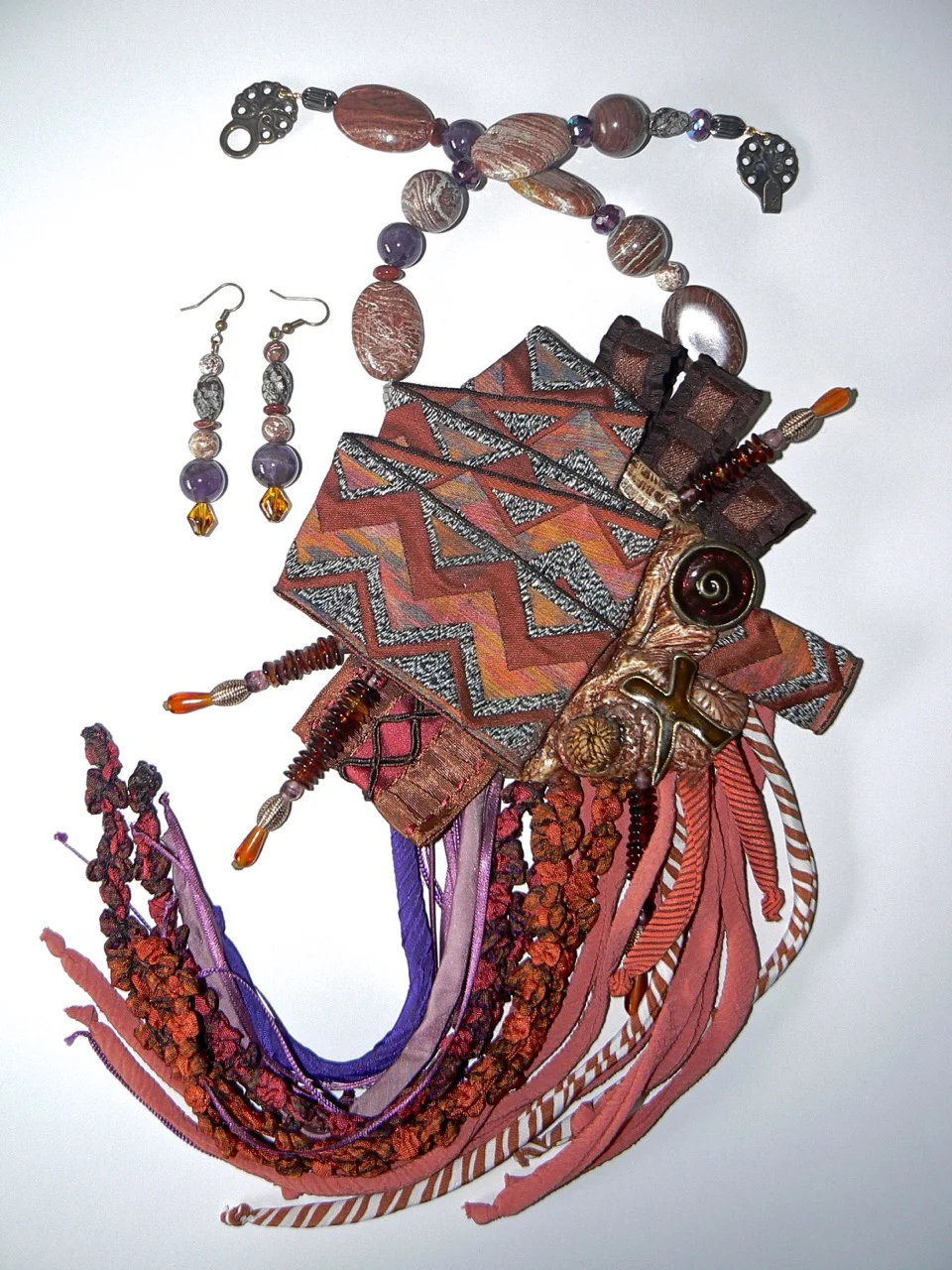 43 N:P&E:R set 2016 cast,plated&epoxy enamelled pewter,imperial turquoise,amethyst,textile.jpg