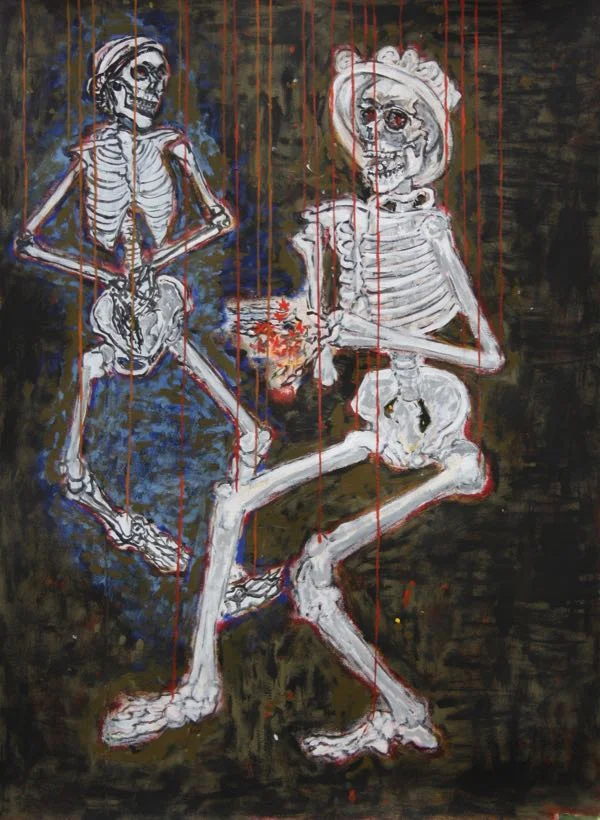 Two skeletons with bouquet