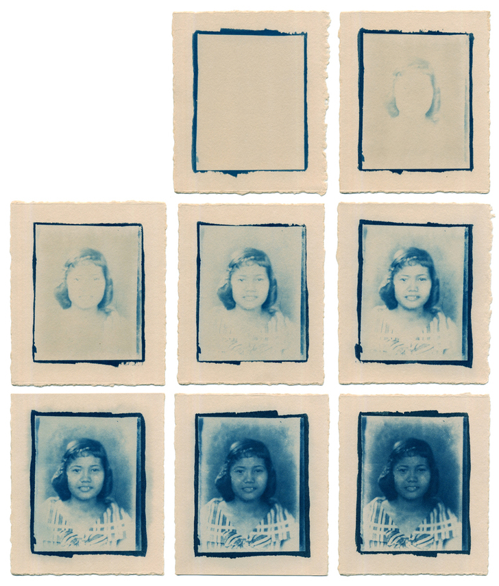 Cyanotypes of my grandmother , 2014. From sequence of 70 prints.