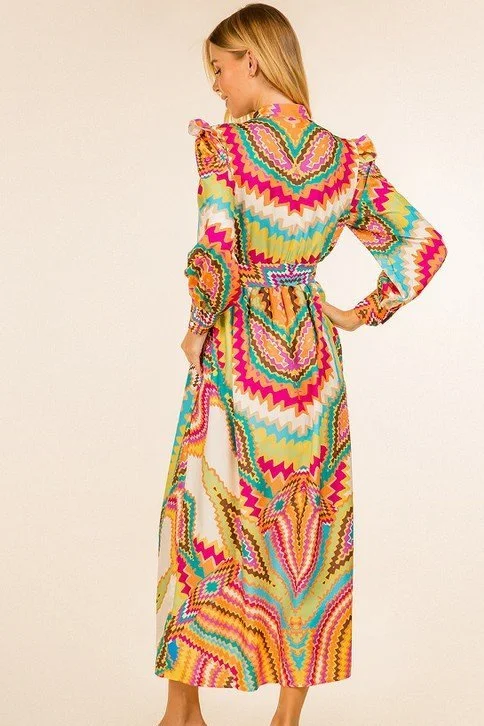 multicolor maxi dress with sleeves