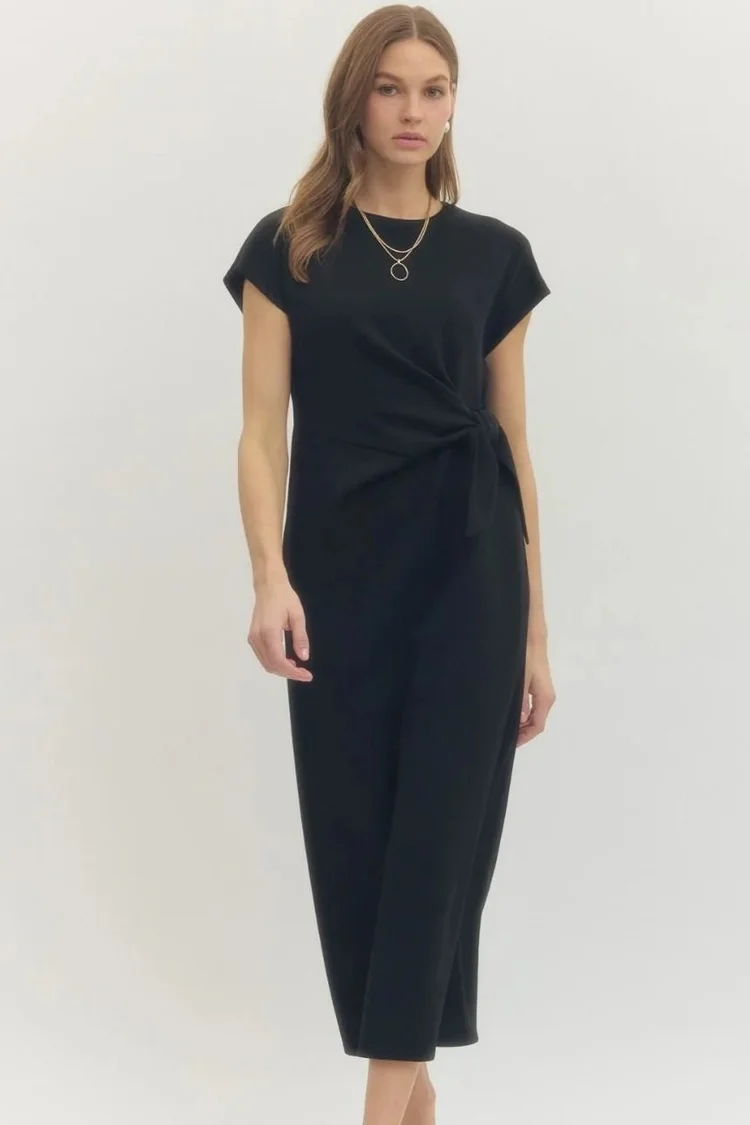 knee length dresses for ladies Pinkblush Black Mock Neck Front Slit Short Sleeve Maternity Maxi Dress main image 0
