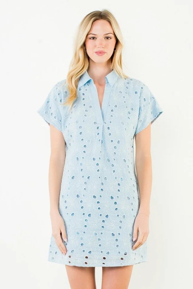 short sleeve eyelet shift dress Eyelet Short Sleeve Shift Dress  Evelyn Rose Boutique