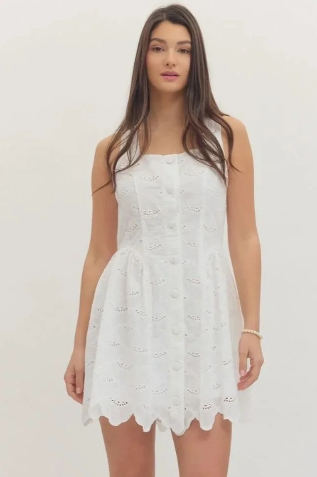 White Eyelet Sleeveless Fitted Waist Dress  Valley Chic Boutique