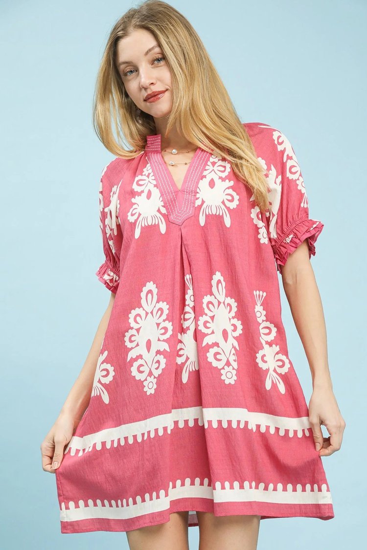 short sleeve pink shift dress Women's Tiessa Short Sleeve Boucle Shift Dress in Pink