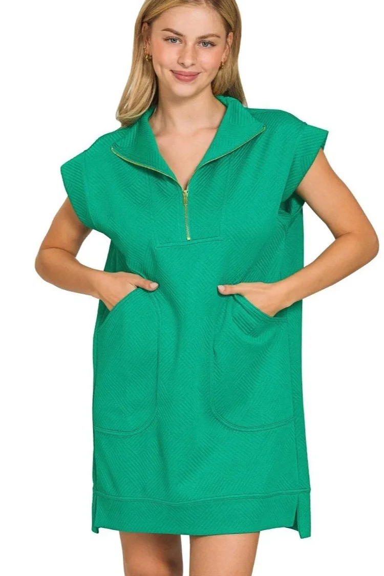 Kelly Green Textured Short Sleeve Zip Front Dress Valley Chic Boutique Kelly Green Textured Short Sleeve Zip Front Dress Valley Chic Boutique