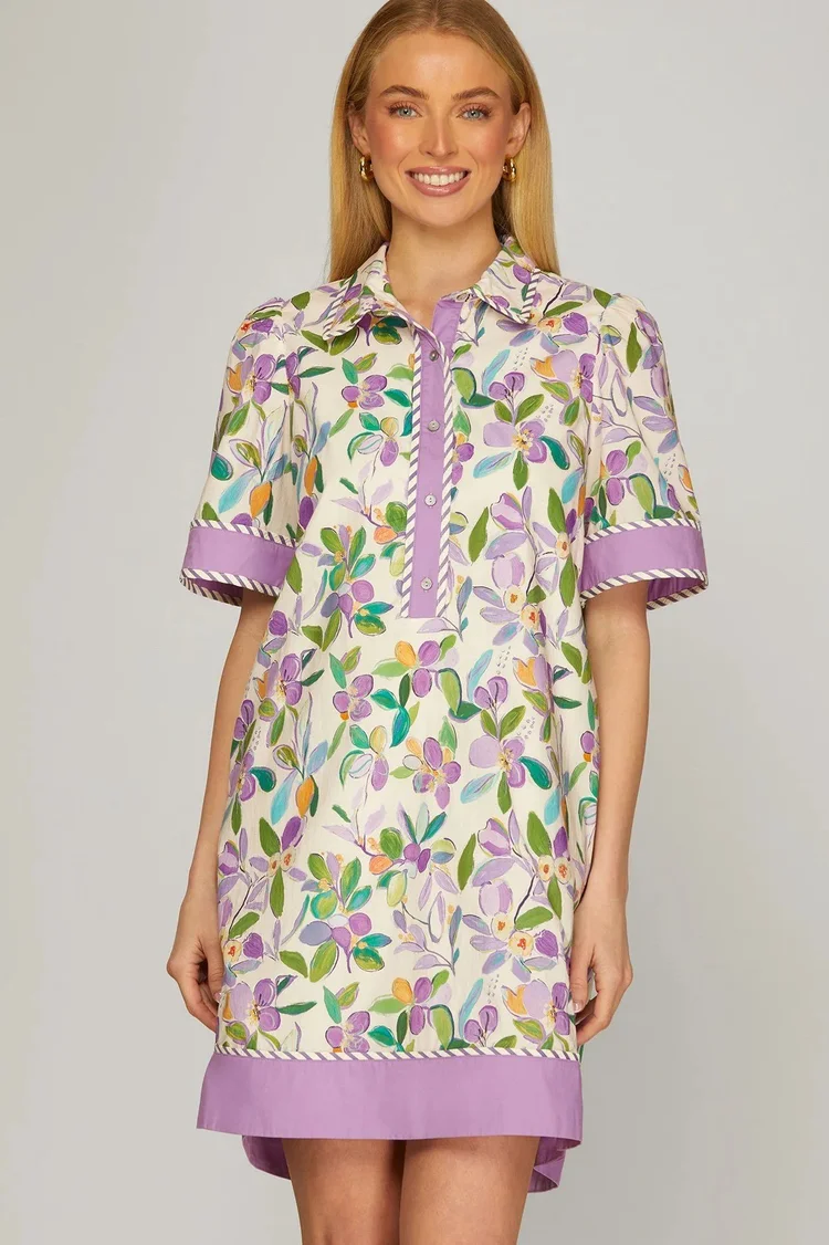 Lavender Printed Short Sleeve Shift Dress  Valley Chic Boutique