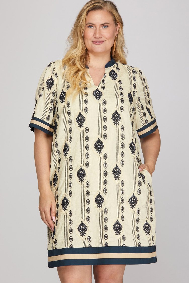 green emerald velvet dress Gypsy Love Embroidered Shift Dress, Navy – Violet Skye Boutique main image 1