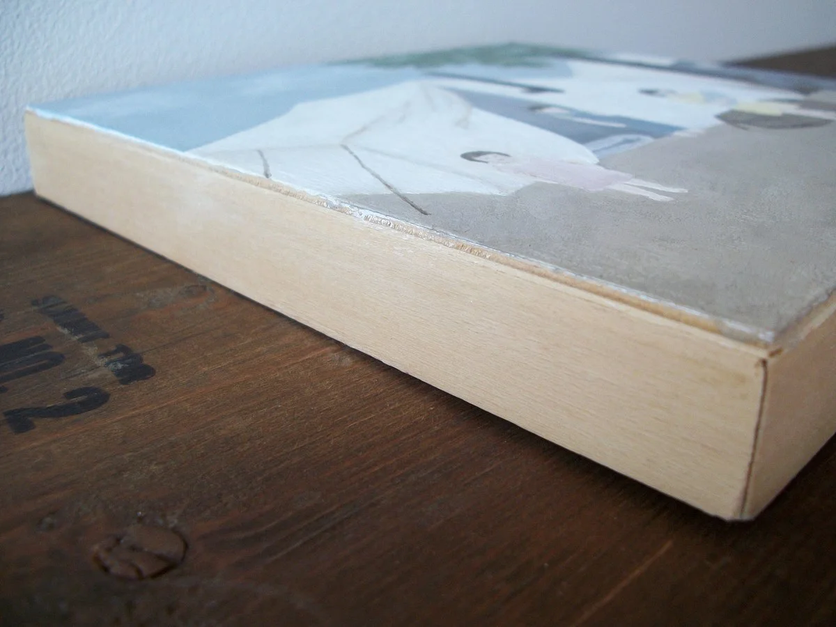  Close up of the painting's coffee-stained edges.    