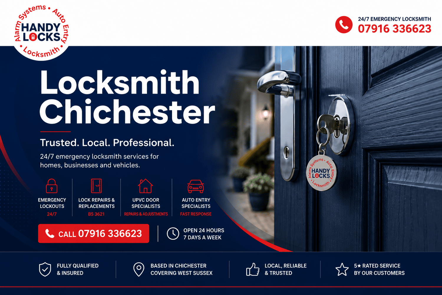 Handy Locks Locksmith Chichester - No Call Out Fee - Low Cost - 07916336623