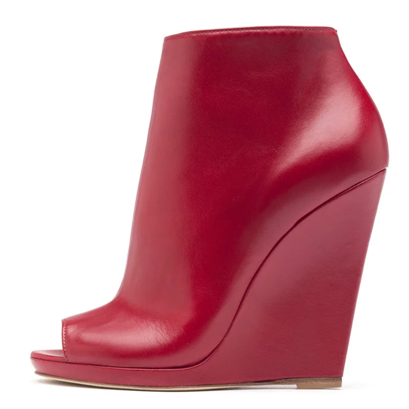 Designer Red Wedge booties side view