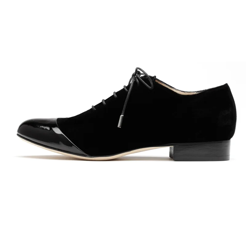 Black Velvet lace up flats side