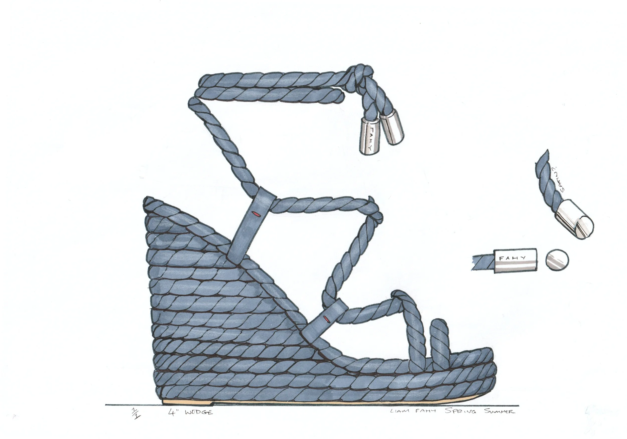 signed, Navy Rope Wedge sandal, Giclee Print.  Limited edition of 5