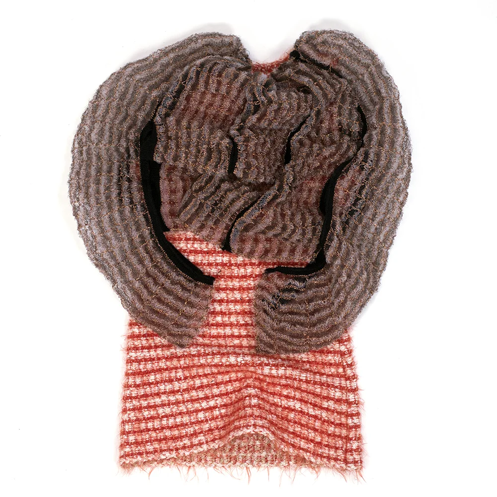 LION Stoll Knit, 2017. Wool, cotton, copper polyester, monofilament. This piece is part of a series of costumes made in collaboration with Bruce Li for a children's dance performance. 