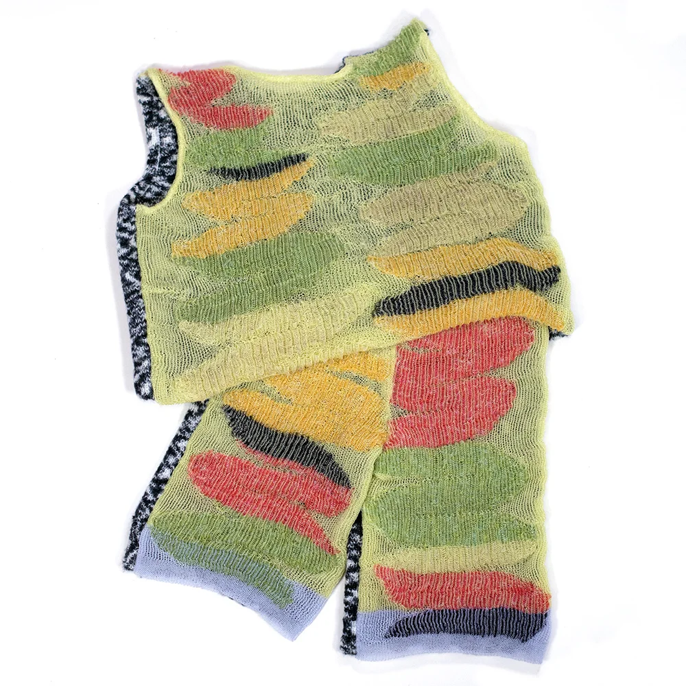 LIVING ELEPHANT Stoll Knit, 2017. Mohair, hand-dyed transparent film yarn, monofilament. This piece is part of a series of costumes made in collaboration with Bruce Li for a children's dance performance. 