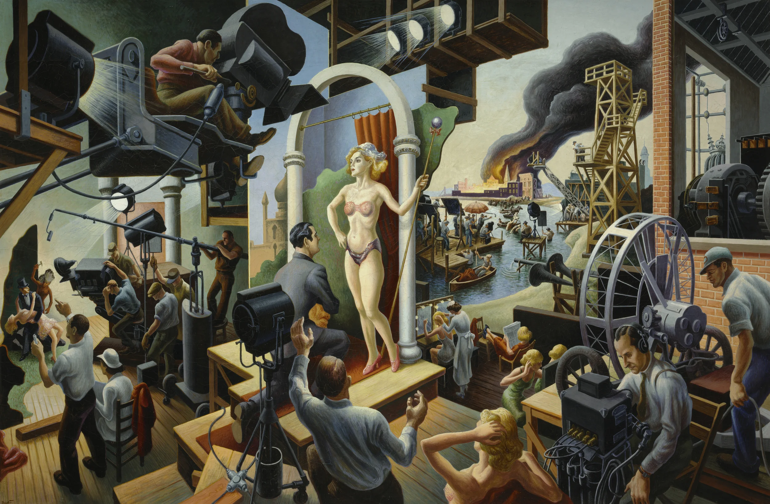 "Hollywood," 1937–38, Tempera with oil on canvas, mounted on panel, 56 x 84" The Nelson-Atkins Museum of Art, Kansas City, Missouri