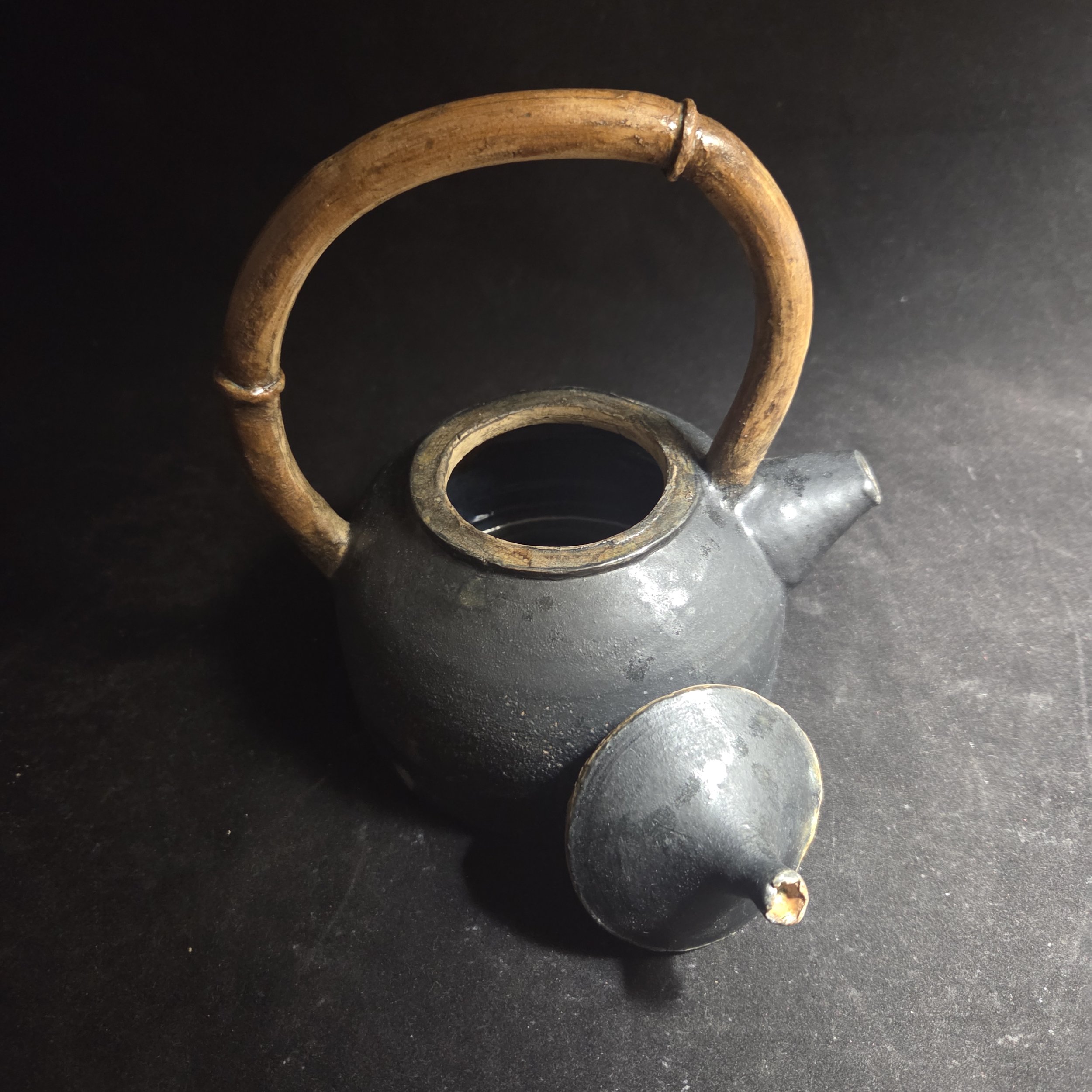 Artisan Ceramic Teapot with Bamboo Aesthetic Handle