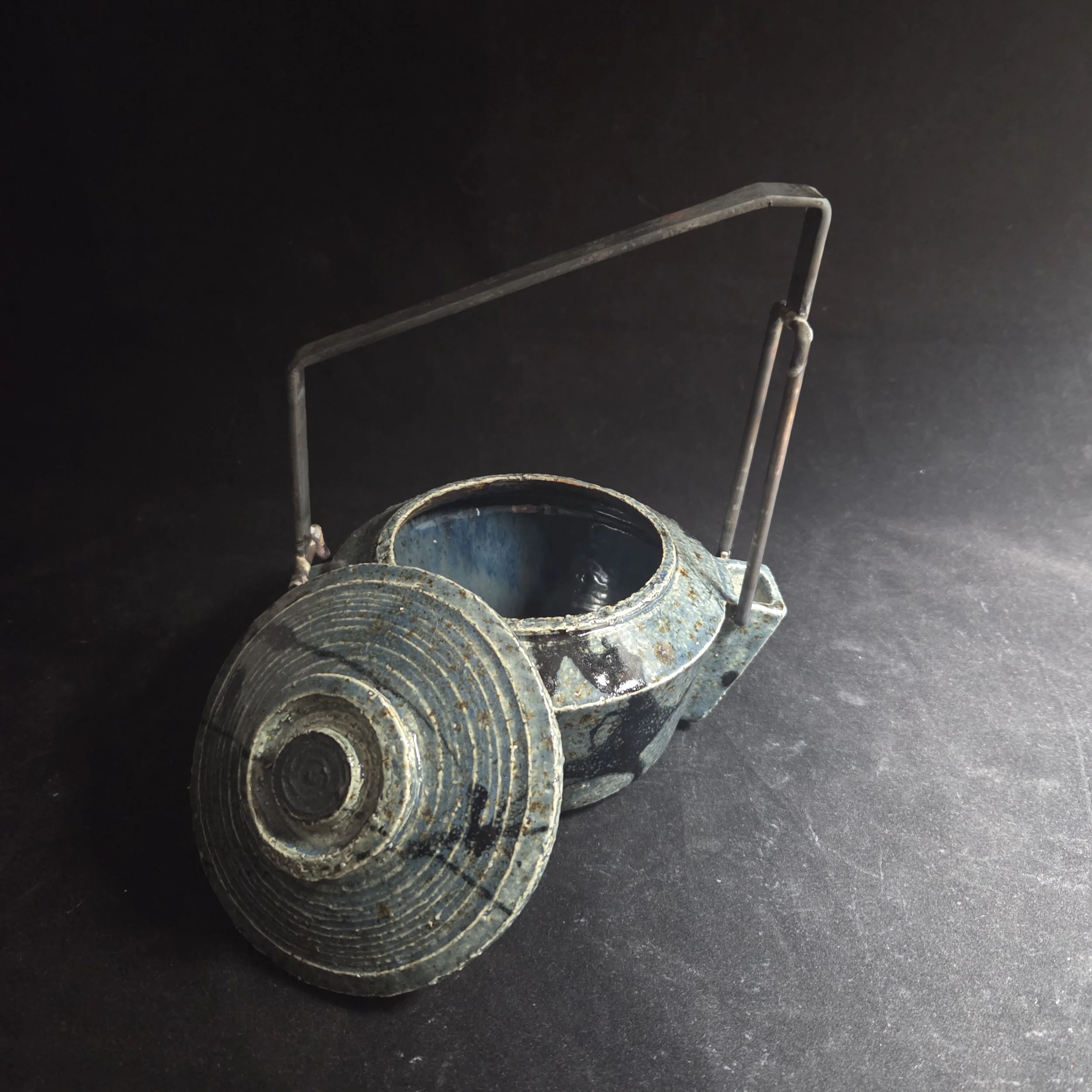 Aqua Blue Stoneware Teapot with Steel Handle