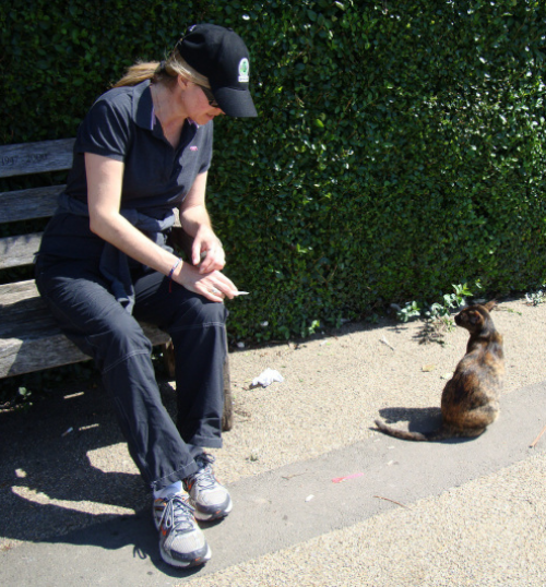 Catching up on local news from one of the regulars. (photo - worklondonstyle)
