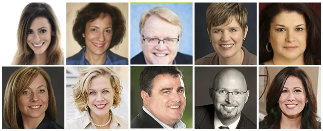 Clockwise from top left: Emily Kapit, Julie Kantor, Doug Thorpe, Lisa Downs, Mary Schaefer, Lianne Lyne, Michelle Braden, Greg DeSimone, Dean Miles, Michelle Tillis Lederman. All photos courtesy of the individual members.