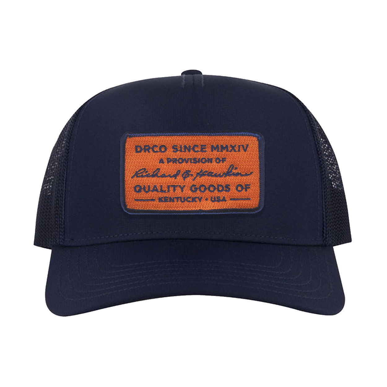 drco signature 5 panel trucker navy orange.png