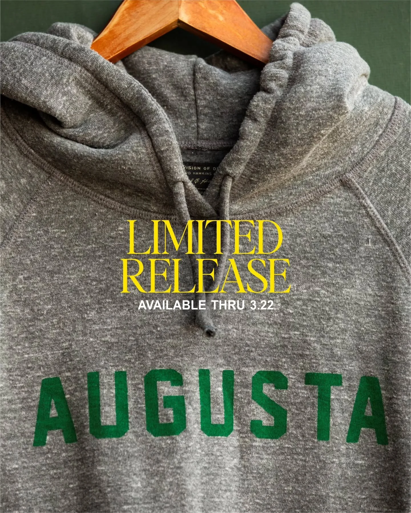 Limited release #Augusta hoodie available for order only through midnight tonight (3/22). Pre-orders will ship prior to #Masters week 2026.

#themasters