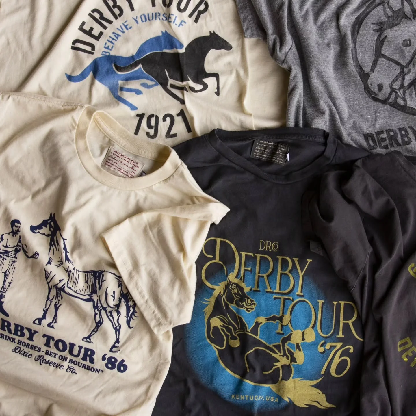 Each spring we release a new DERBY TOUR shirt paying homage to a former champion of our state's big race. This year's edition will drop later this week, but here's a look back at past betting favorites. 🐴