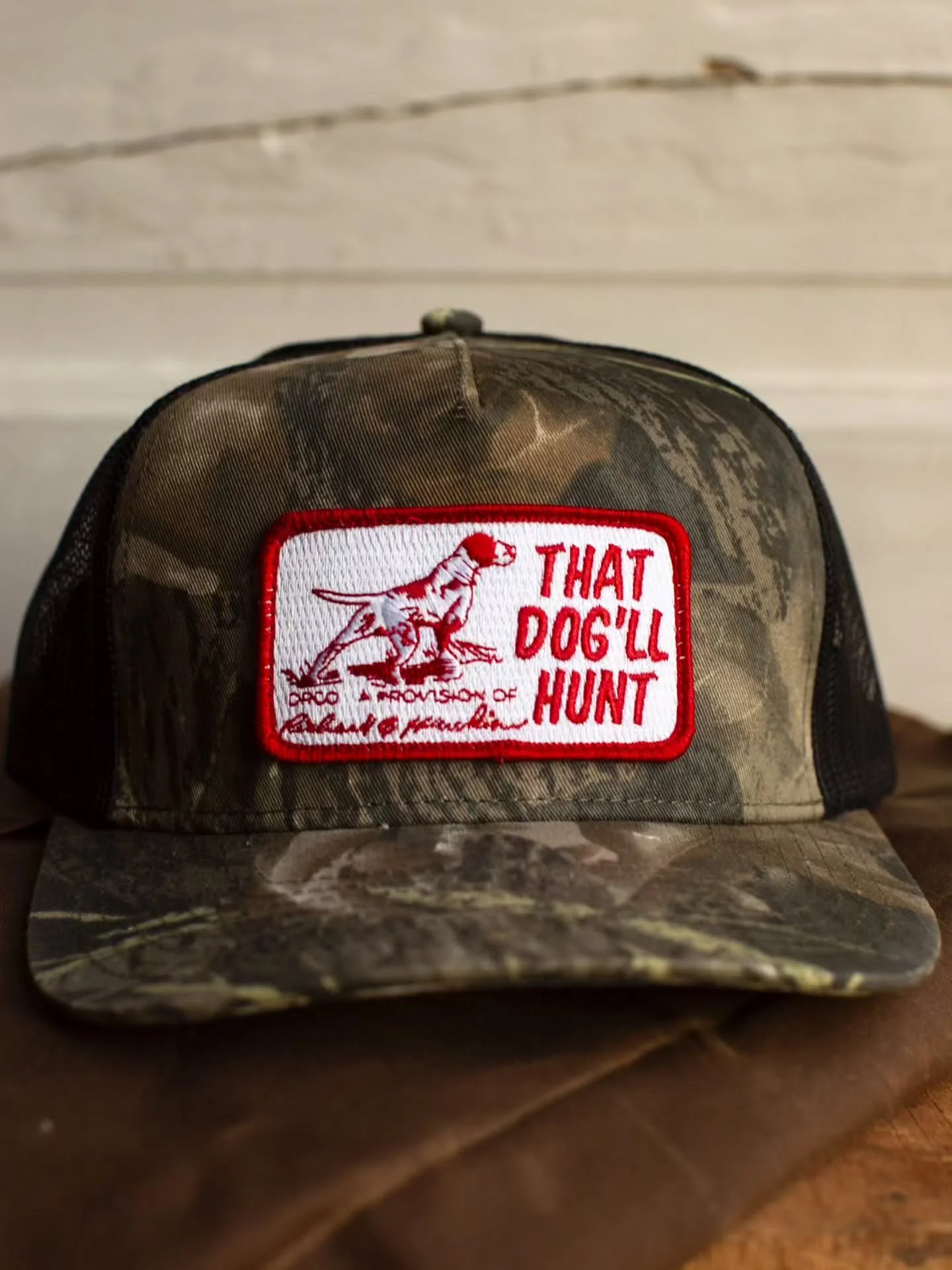 Limited fall release. Grab our favorite "That Dog'll Hunt" 5-panel hat in faded camo while you can!