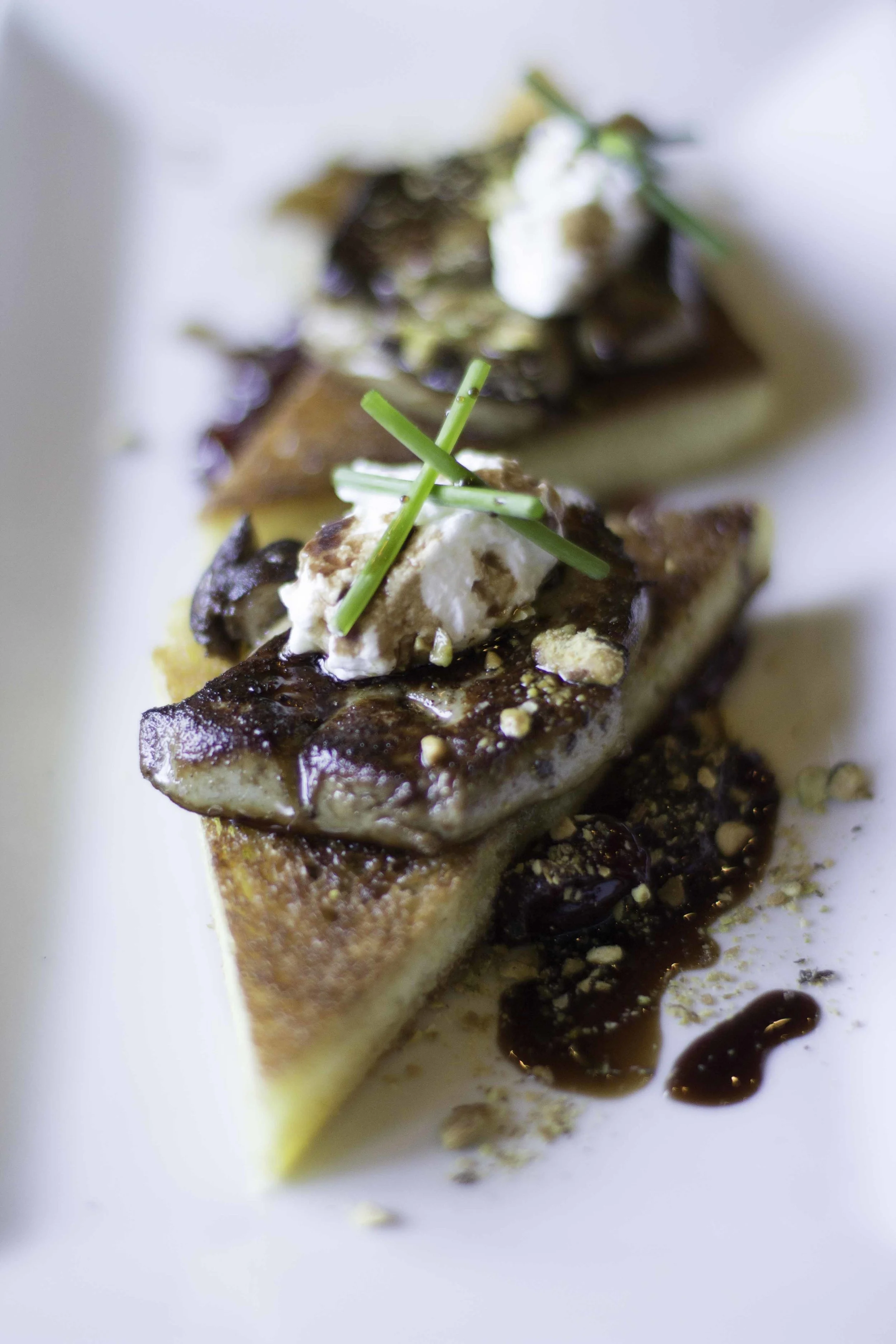 Foie Gras: Duck Foie (Hudson Valley), Brioche, Cherry Preserves, Toasted Pistachio, Truffle Cream, Amaretto.