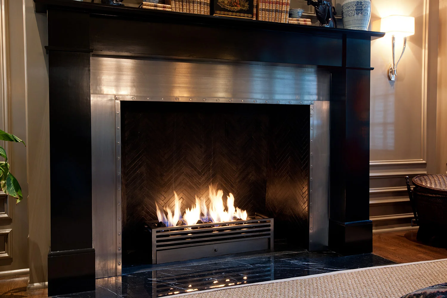 fireplace with steel slip