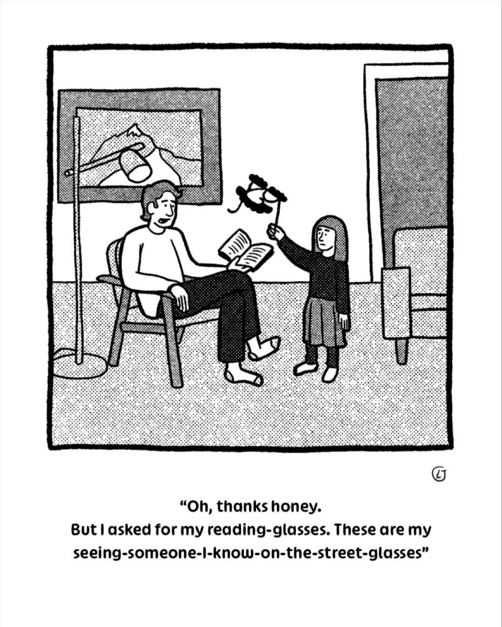 Getting older means managing a bunch of different glasses. 

#cartoon #comic #illustration #gagcartoon #glasses