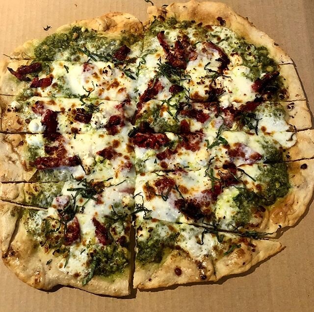 Our Macadamia nut pesto flatbread with sun-dried tomatoes and feta order at Palatego.com  Order and pay online