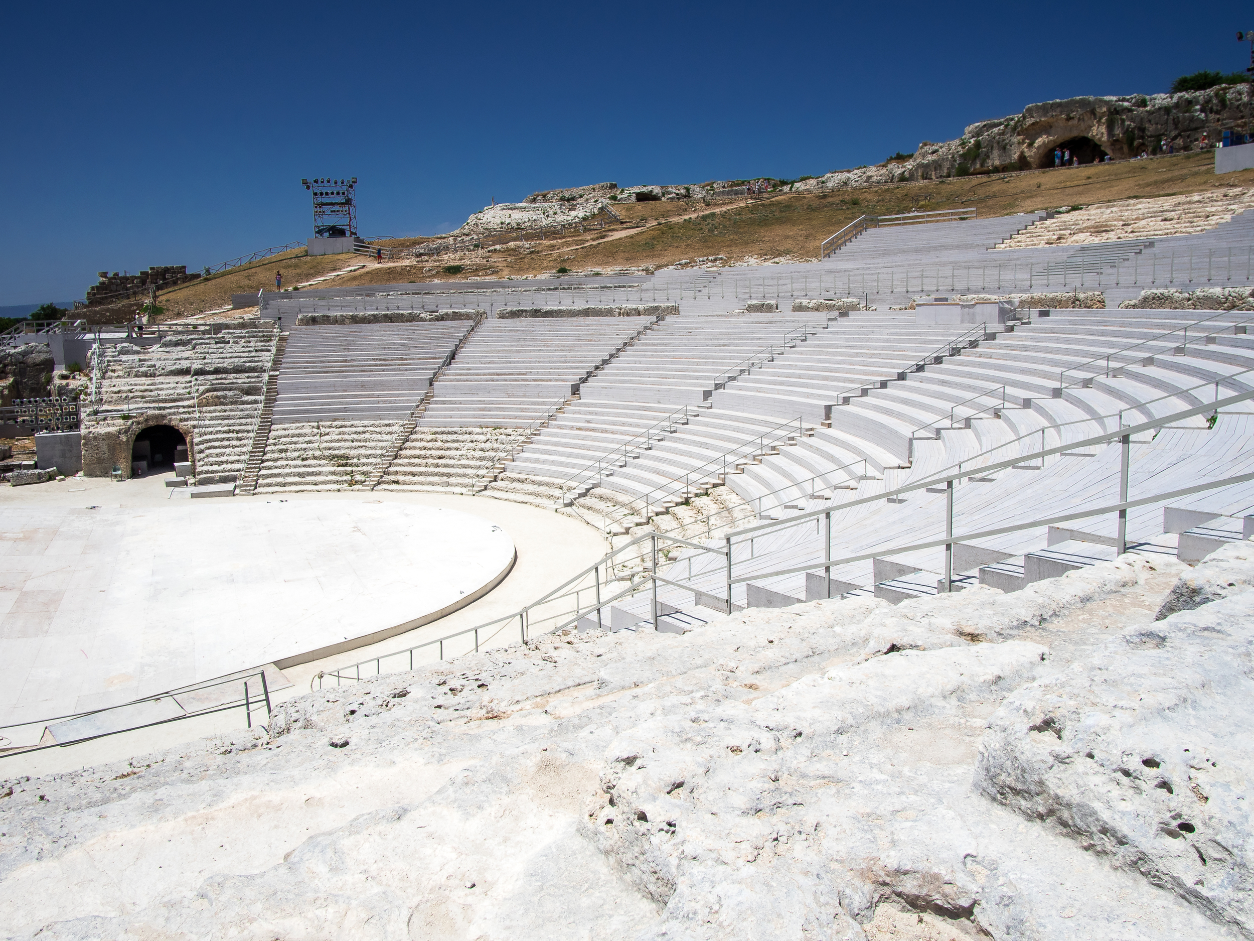 The Greek theater is not a place to hang out around for very long during the summer. The heat is unbearable along with the humidity and the sun literally being brighter as the white rock reflects it all. It is the most uncomfortable I have been inSicily all summer.