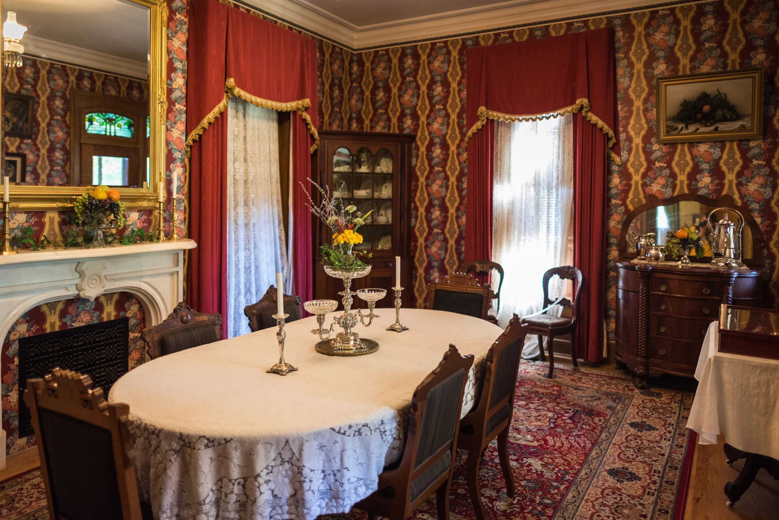 Inside the mansion on the Living History Farms property of the dinning room.