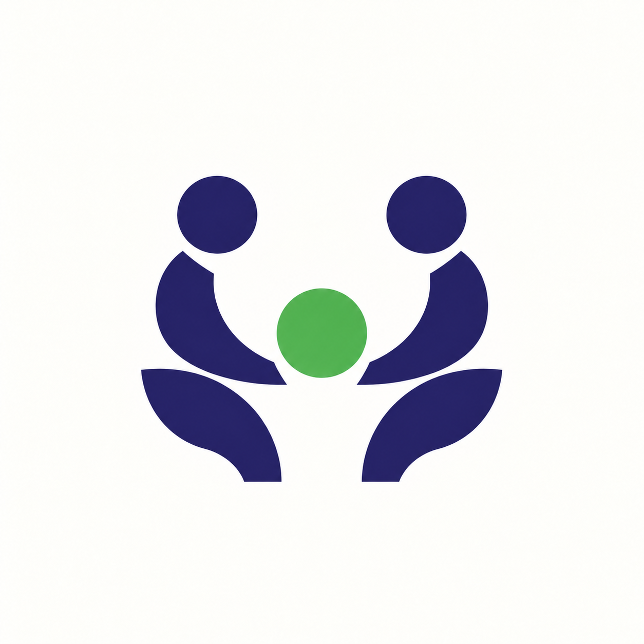 Simplified logo of two blue human figures holding a green sphere between them.