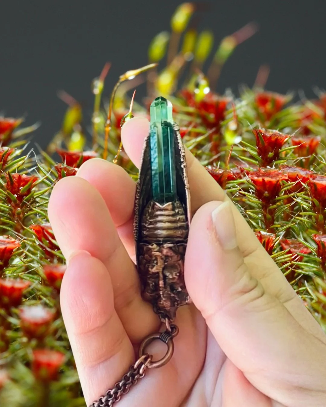 Green & Grounded Cicada and Siberian Quartz Necklace