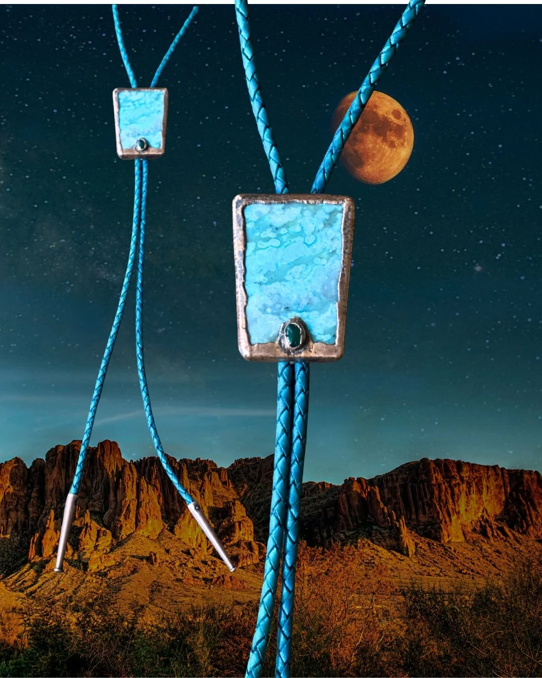 Celestial Waters Jasper & Green Onyx Copper Bolo Tie