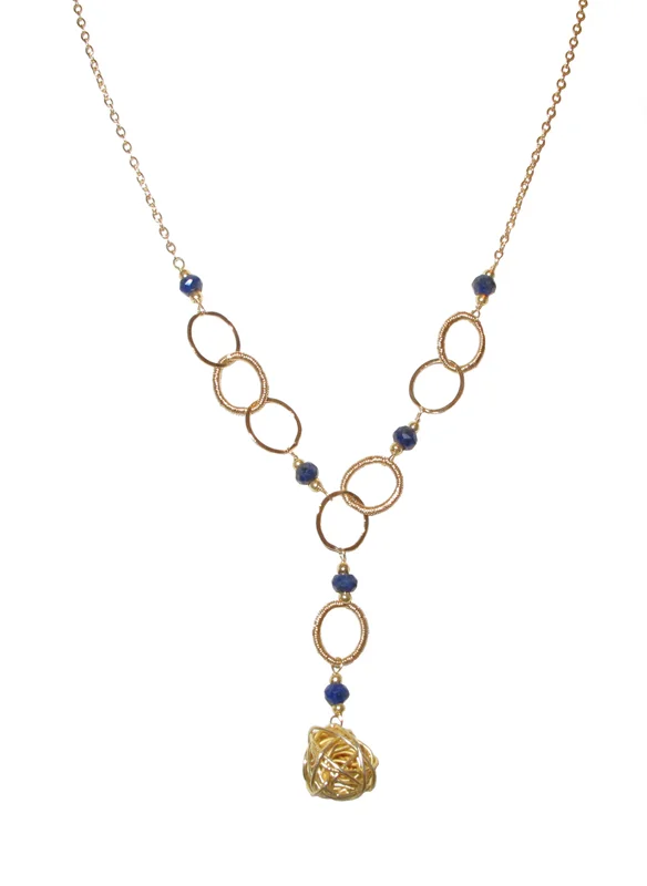 LAPIS LAZULI AND GOLD FILLED BALL AND CHAIN NECKLACE