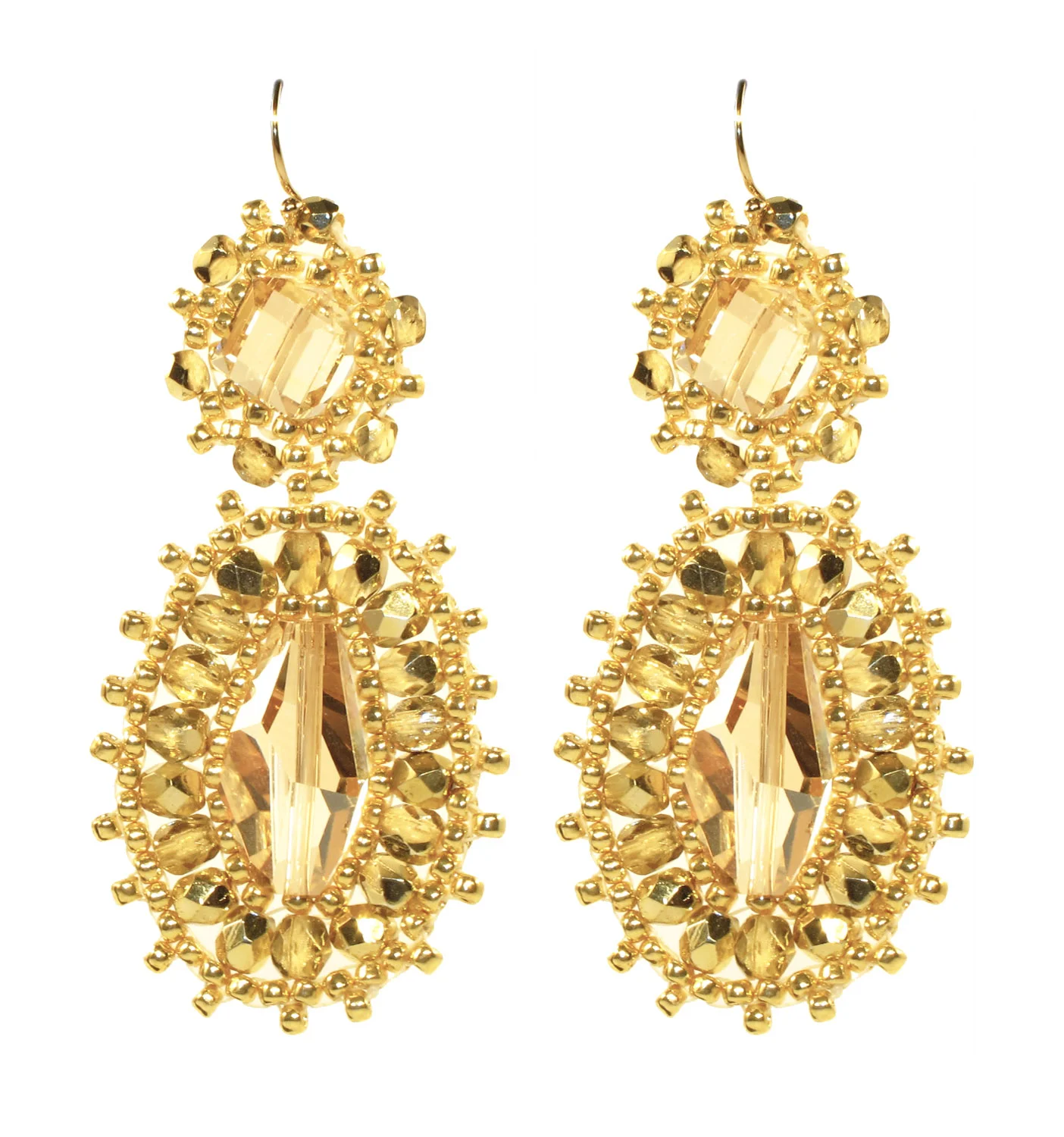 SWAROVSKI CRYSTAL AND GOLD FILLED BEADWOVEN EARRINGS
