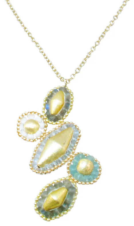 ABSTRACT WOVEN MULTI GEMSTONE AND BALI GOLD NECKLACE